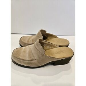 Rockport Womens Tan Suede Slip On Mules Block Heel Loafer Clogs W6802 Size 6M